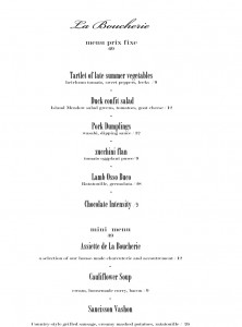 la boucherie menu October 2010