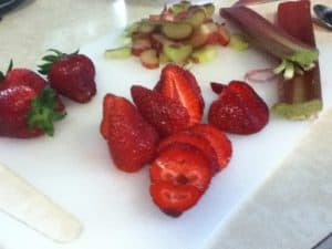 strawberries rhubarb diced sliced