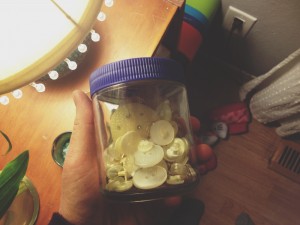 THe jar of buttons we used for raindrops