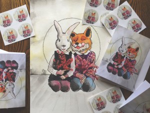 bunny fox with stickers and cards